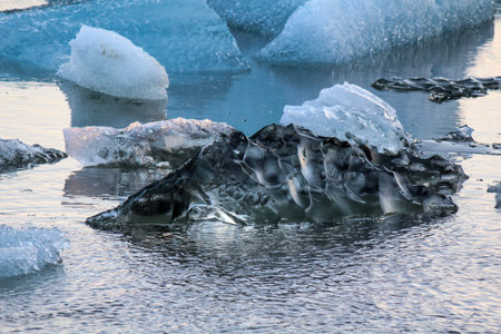 View of Jokulsarlon glacial lake on a summer evening