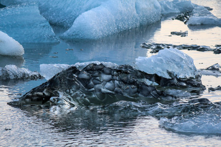 View of Jokulsarlon glacial lake on a summer evening