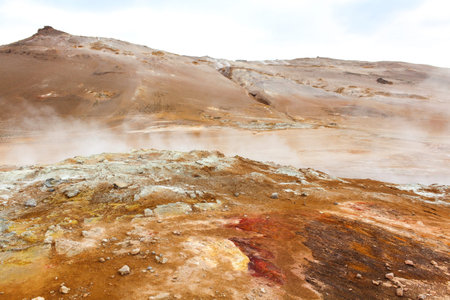 Life-hostile volcanic and geothermal landscape of Namaskard, Iceland