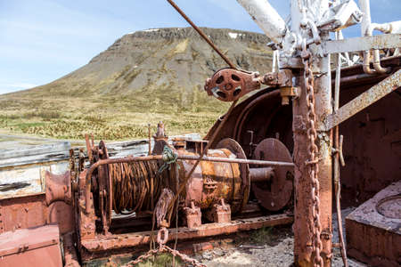 Old stranded ship stranded in Patreksfjordur, Westfjords of Icelandの写真素材
