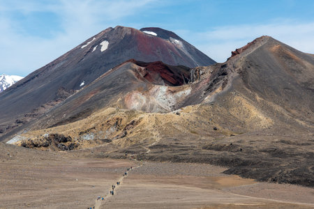 Red Crater at the Tongariro National Park, Mt Ngauruhoe in the background, New Zealandの写真素材