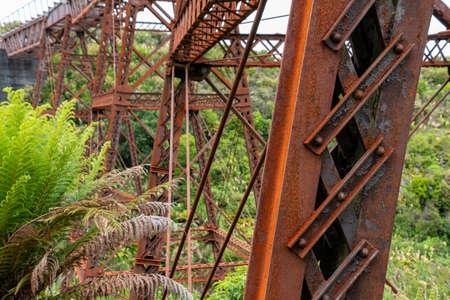 Old unused iron train bridge at the Old Coach Road, North Island of New Zealandの写真素材