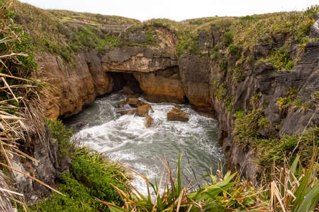 Beautiful Pancake Rocks at the west coast of New Zealands South Islandの写真素材