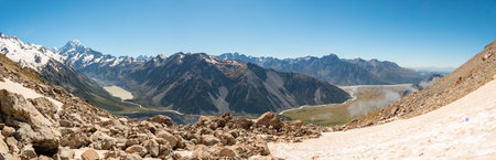 Scenic view to Mount Aoraki and Hooker valley from Mueller Hut Route, Mount Cook National Park,...