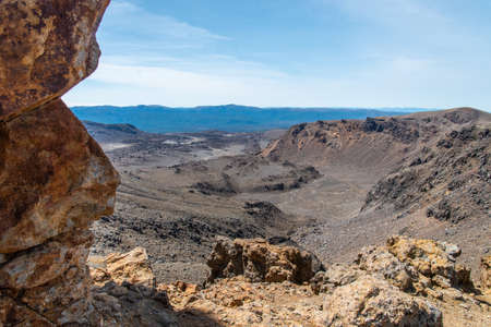 Hiking the Tongariro Alpine Crossing, view east of Mount Ngauruhoe, Northern Island of New Zealandの写真素材
