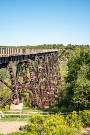Destroyed historic Kinzua railway bridge after a tornado went through, Pennsylvania, USAの写真素材
