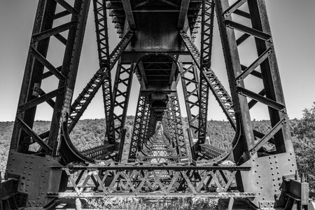 Destroyed historic Kinzua railway bridge after a tornado went through, Pennsylvania, USAの写真素材