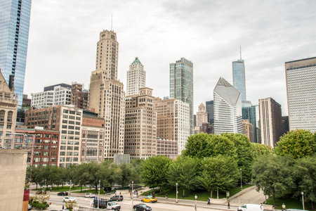Impressive skyscrapers of downtown Chicago, USAの写真素材