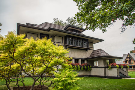 Frank W. Thomas house of famous architect Frank Lloyd Wright in Oak Park, USAの写真素材
