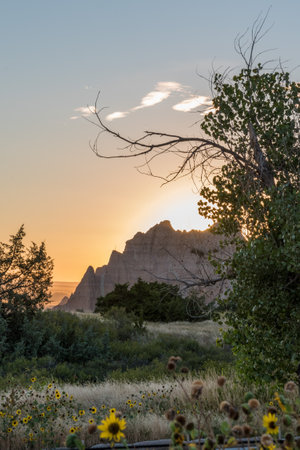 Sunset over Badlands National Park, South Dakota, USAの写真素材