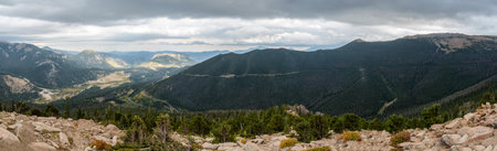 Magnificent panoramic view over the woods of Rocky Mountain National Park, USAの写真素材