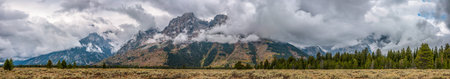 Panoramic view of the Grand Teton mountain chain in Wyoming, USAの写真素材