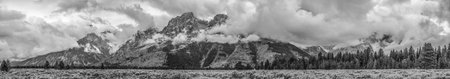 Panoramic view of the Grand Teton mountain chain in Wyoming, USAの写真素材