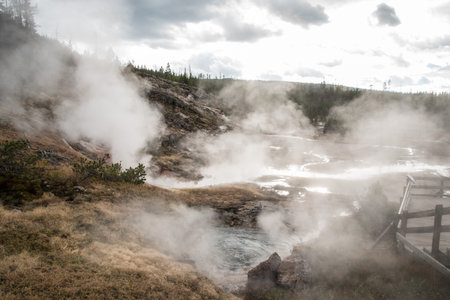 Steaming Mud Pod Area in famous Yellowstone National Park, USAの写真素材