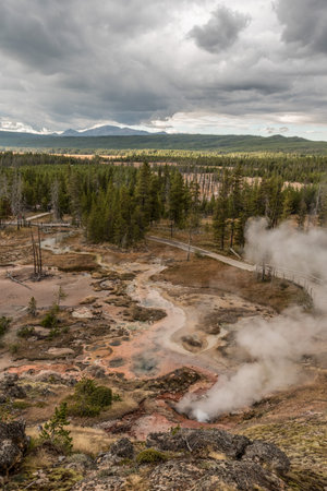 Steaming Mud Pod Area in famous Yellowstone National Park, USAの写真素材