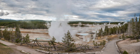 Steaming Mud Pod Area in famous Yellowstone National Park, USAの写真素材