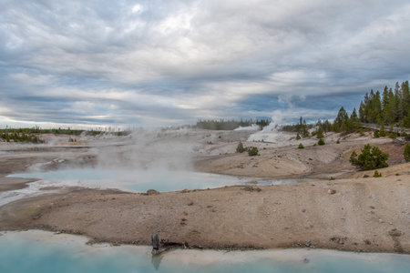 Steaming Mud Pod Area in famous Yellowstone National Park, USAの写真素材