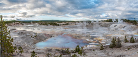 Steaming Mud Pod Area in famous Yellowstone National Park, USAの写真素材