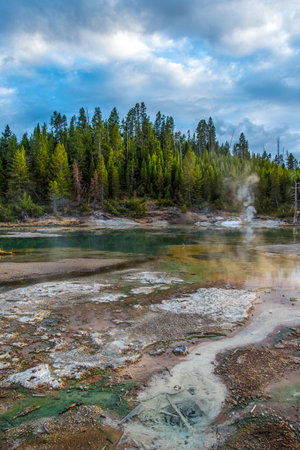 Steaming Mud Pod Area in famous Yellowstone National Park, USAの写真素材