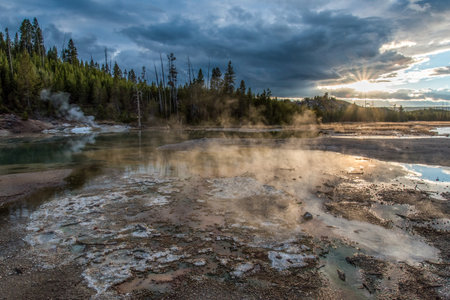 Steaming Mud Pod Area in famous Yellowstone National Park, USAの写真素材