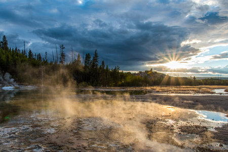 Steaming Mud Pod Area in famous Yellowstone National Park, USAの写真素材