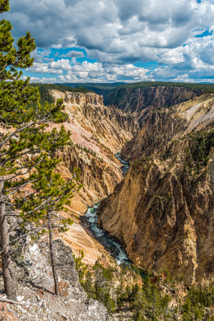 River flowing through the popular Grand Canyon of the Yellowstone, USAの写真素材