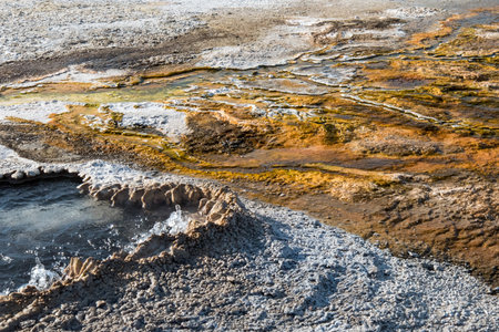 Great colorful pools of the Upper Geyser Basin of Yellowstone NP, USAの写真素材