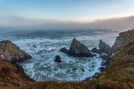 Scenic shoreline in the early morning, Yaquina head in Oregon, USAの写真素材