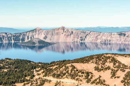 View of Crater Lake from Mt Scott, Crater Lake National Park, USAの写真素材