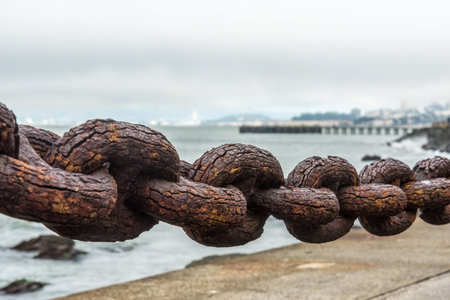 Beautiful old link chain fence at the Golden Gate Bridge in San Francisco, USAの写真素材