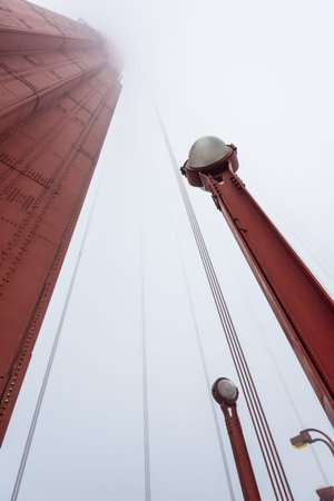 Beneath a giant pillar of the Golden Gate Bridge, San Francisco, USA