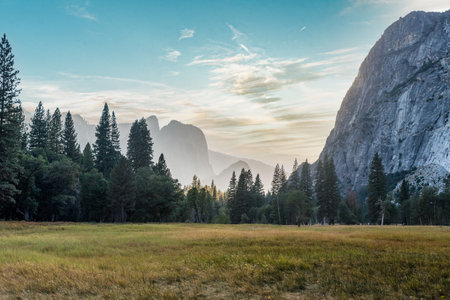 Sunset in the Yosemite Valley, Yosemite National Park, USAの写真素材