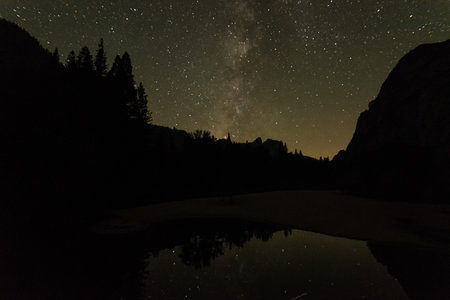 Great starry night with view of the Milky Way in the Yosemite Valley, USAの写真素材