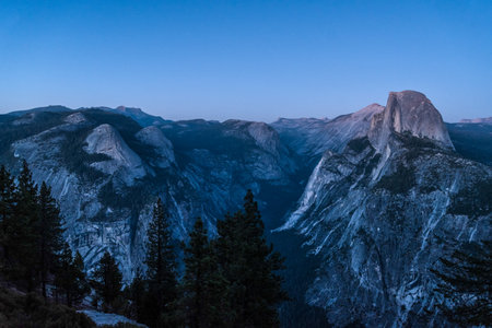 Scenic night sky above the famous Half Dome mountain, Yosemite NP, USAの写真素材