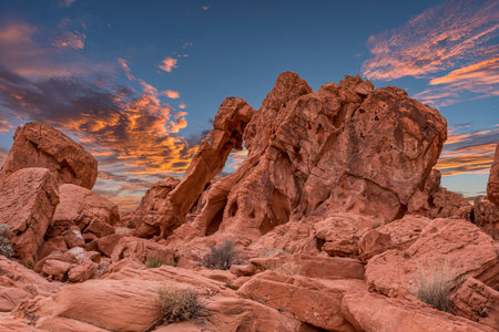 The Elephant Rock, a scenic formation in the Valley of Fire State Park, Nevada, USAの写真素材