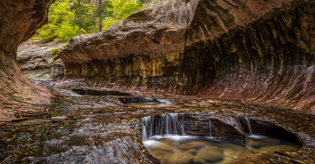 Magnificent Subway gorge landmark in the Zion National Park in Utah, USAの写真素材