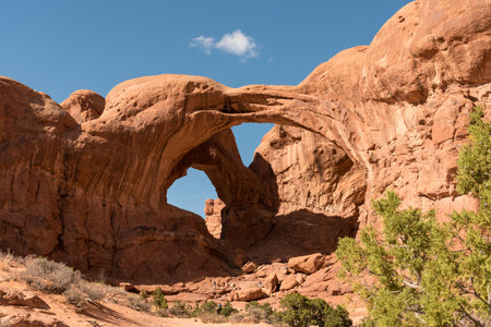 Magnificent Double Arch in Arches National Park, United Statesの写真素材