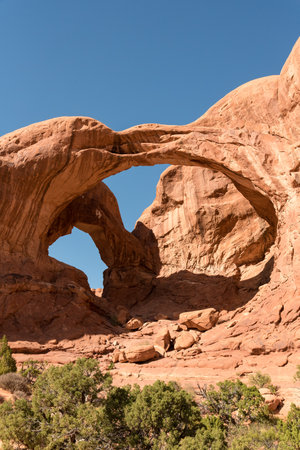 Magnificent Double Arch in Arches National Park, United Statesの写真素材