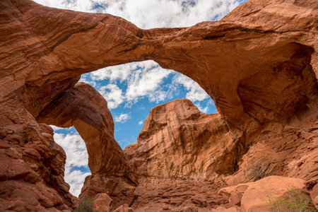 Magnificent Double Arch in Arches National Park, United Statesの写真素材