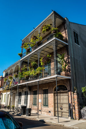 Scenic typical balcony at historic building in the French Quarter of New Orleans, USAの写真素材