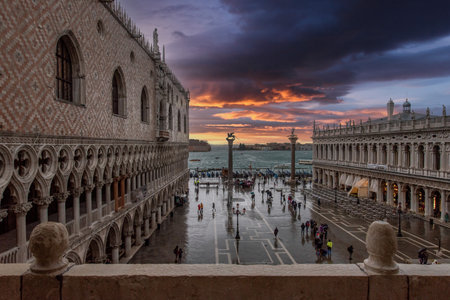 The St. Mark's Square in Venice during Bad Weather and High Tide, Italyの写真素材