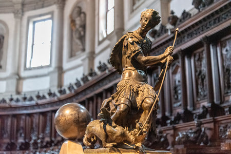 Sculpture of St George in the Church of San Giorgio Maggiore in Venice, Italyのeditorial素材