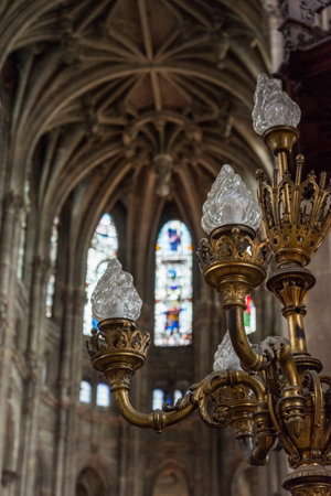 Inside the gothic church Saint Eustache in Paris, Franceのeditorial素材