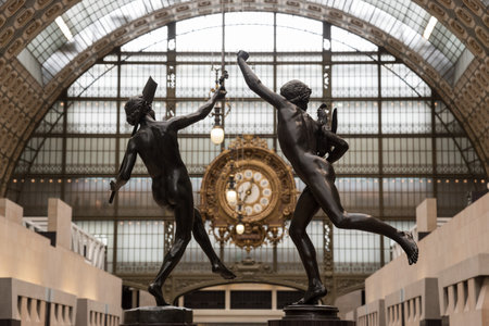 Ornate clock at the main hall of famous museum d'Orsay in Paris, Franceのeditorial素材