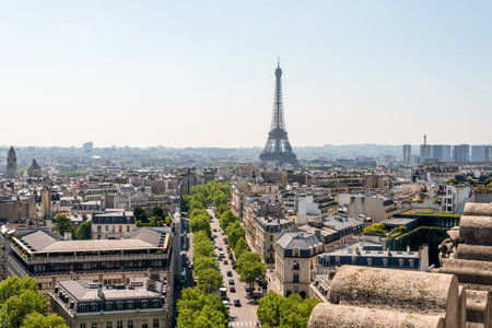 Panoramic View from Arc de Triomphe South to Tour Eiffel, Paris, Franceの写真素材