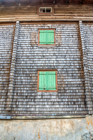 An old traditional Alpine house at the Grossglockner Mountain, Austriaの写真素材