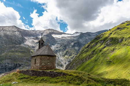 Small Chapel on the Grossglockner Mountain in the High Tauern National Park, Austriaの写真素材