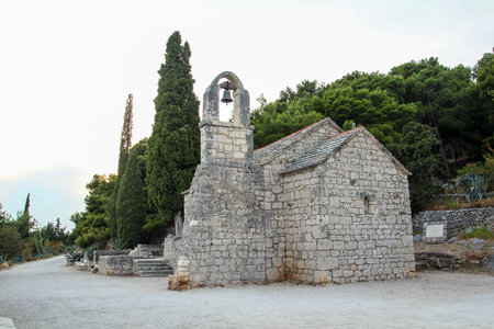 Scenic little chapel Nikola at the Marjan hill in Split, Croatiaの写真素材