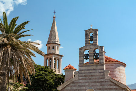Scenic little chapel in downtown Budva, Montenegroの写真素材