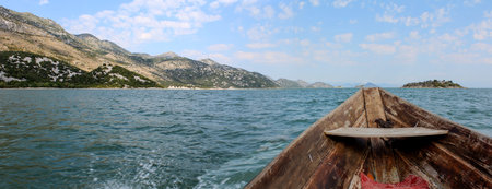 Calm boating tour on Lake Skadar in Montenegroの写真素材